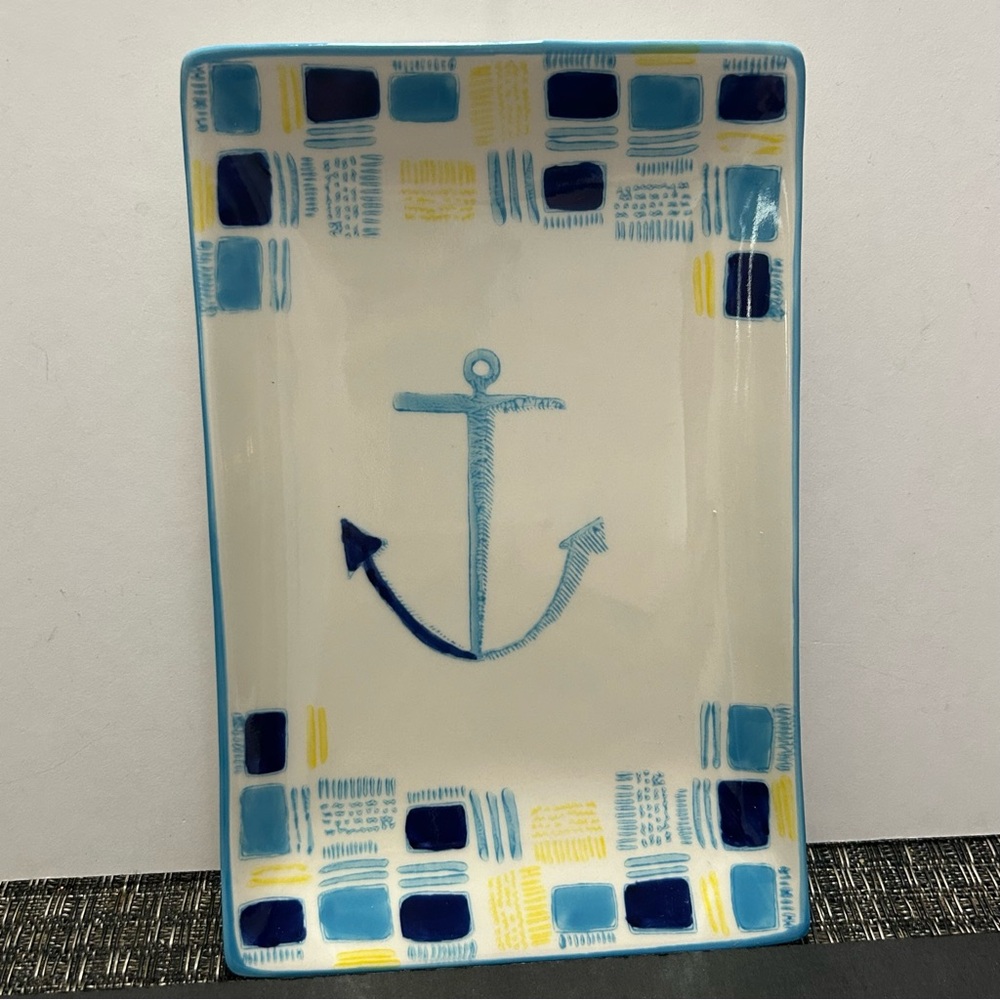 West Elm Nautical Anchor Ceramic Trinket Dish Serving Tray Collector’s Edition